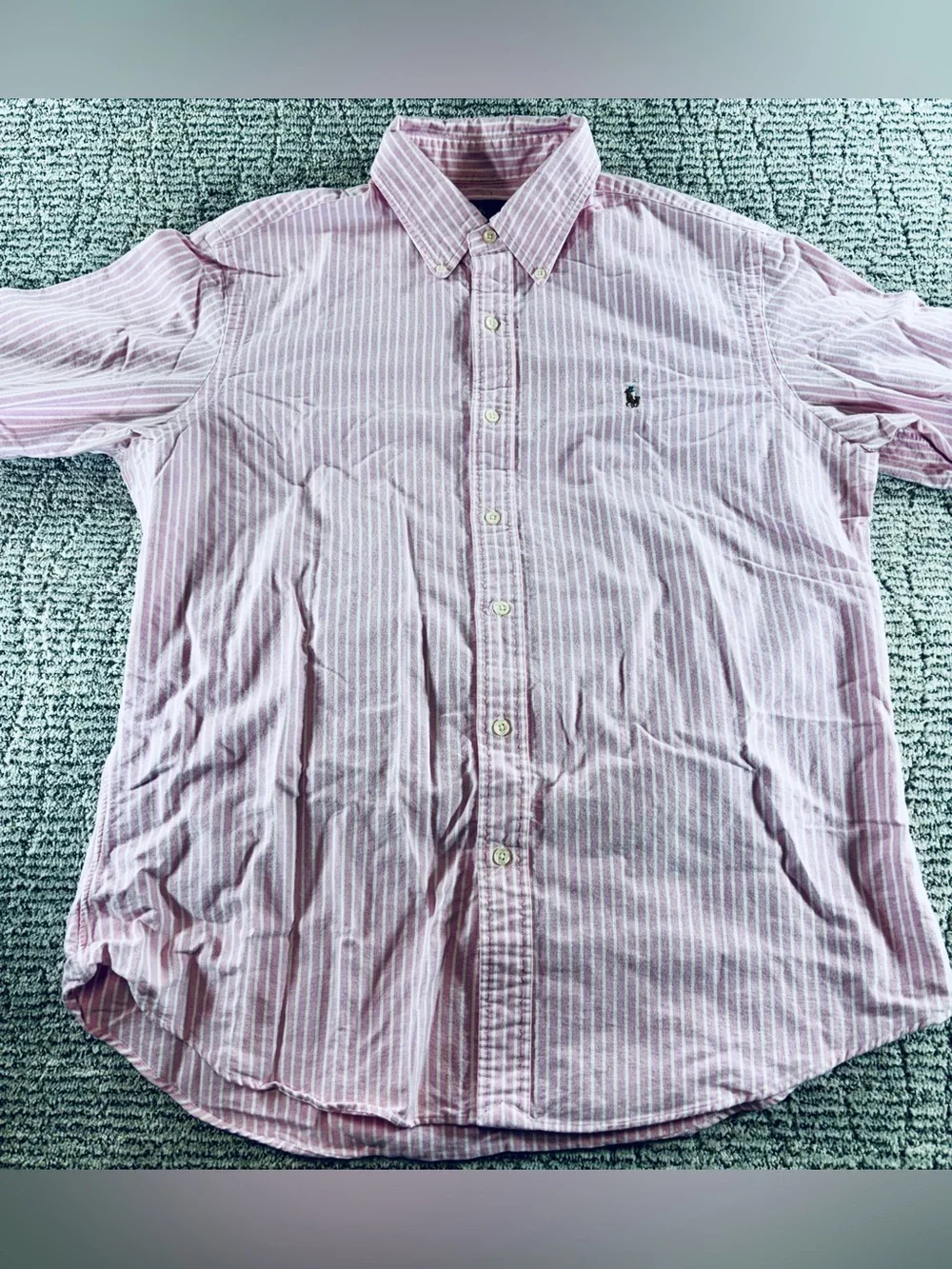 Polo Ralph Lauren Men’s Large Pink/White Striped Custom Fit Button Down Shirt